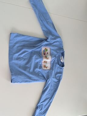 Blue Long Sleeve Kids Tee with Festive Smocked Panel